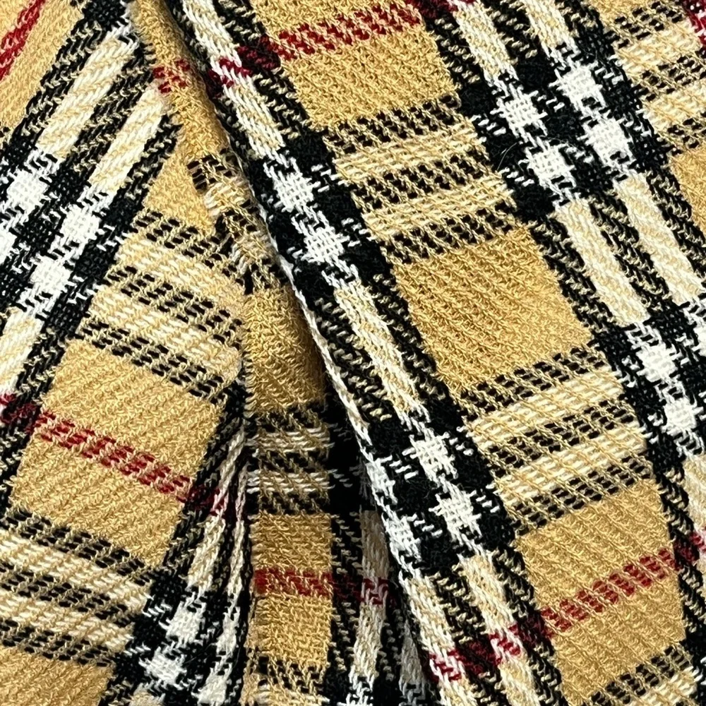 Vintage English Village Classic Cashmere-Feel Yellow Tan Red Plaid Scarf